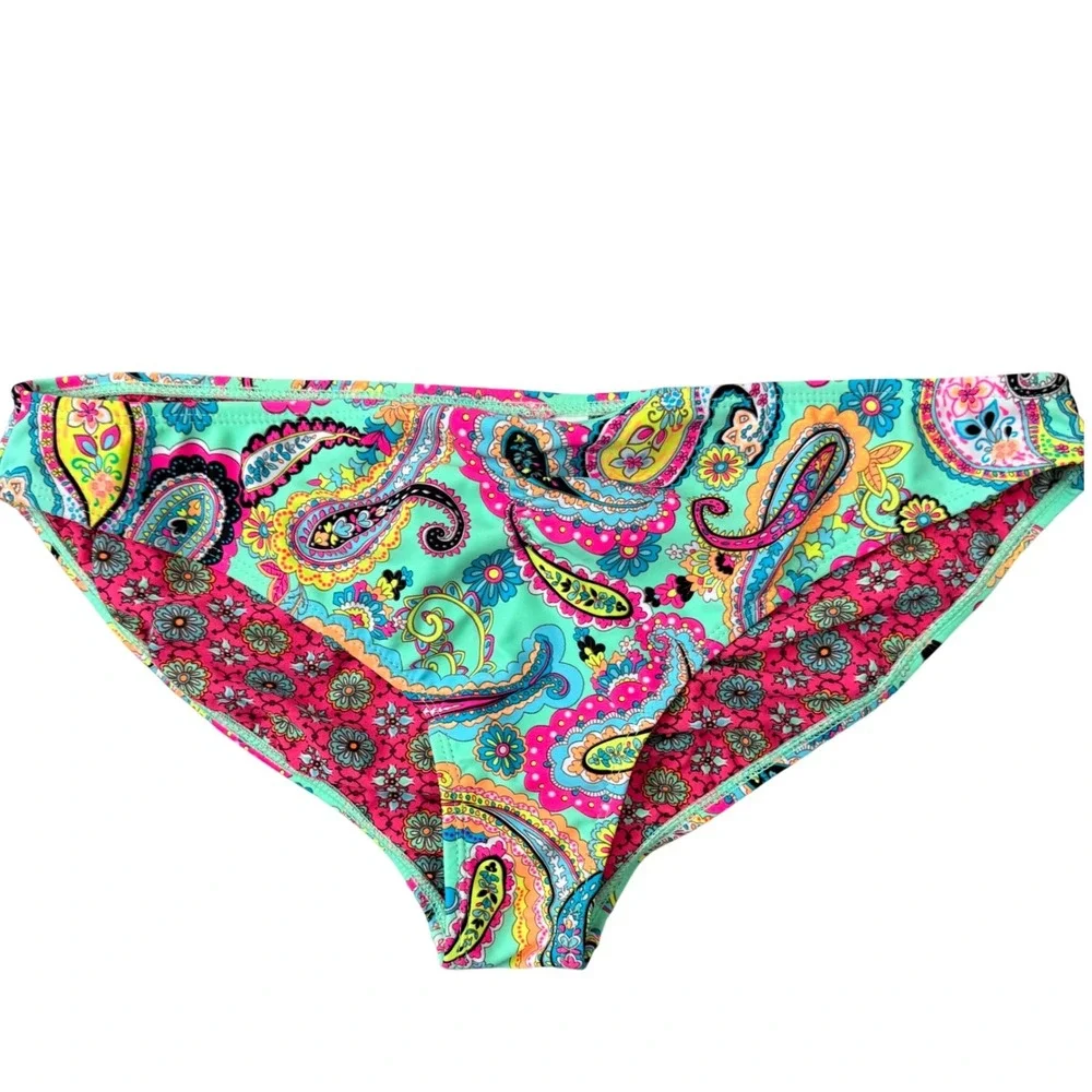 InMocean Womens XL Bikini Set Pink‎ Teal Paisley Floral Ruffle Halter Swimsuit